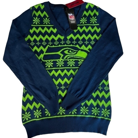 NFL Team Apparel Seattle SeaHawks Fair Isle Cotton Sweater Size Medium - Picture 2 of 6